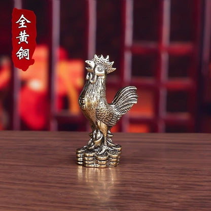 2.1" Solid Brass Chinese Zodiac Rooster Small Statue Tea Pet Lucky Ornament
