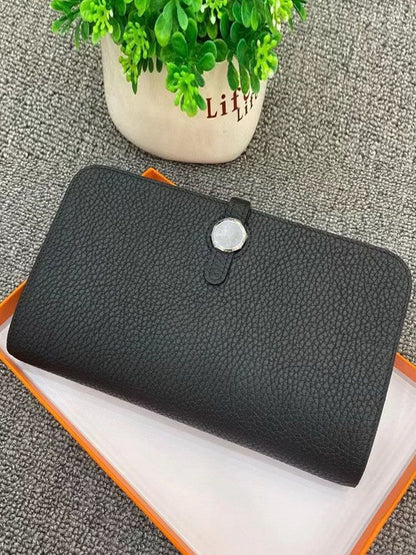 Genuine Leather Long Wallet Buckle Purse Collect Card Holder Cowhide Clutch Bag