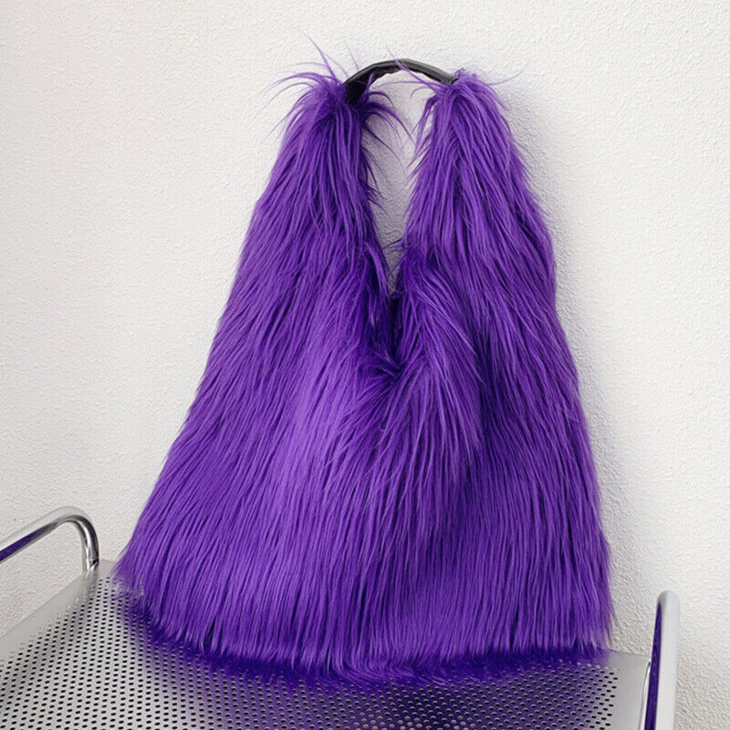 Winter Soft Faux Fur Tote Bags Large Capacity Fluffy Plush Shoulder Handbag Warm