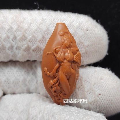 Olive Nut Carved Figure Single Bead Pendant 1.7cm Wenwan Jewelry Accessory