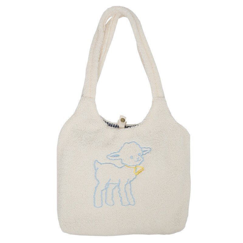 Fabric Shoulder Bag Handbag Tote Large Embroidery Shopper Bag Canvas Polyester