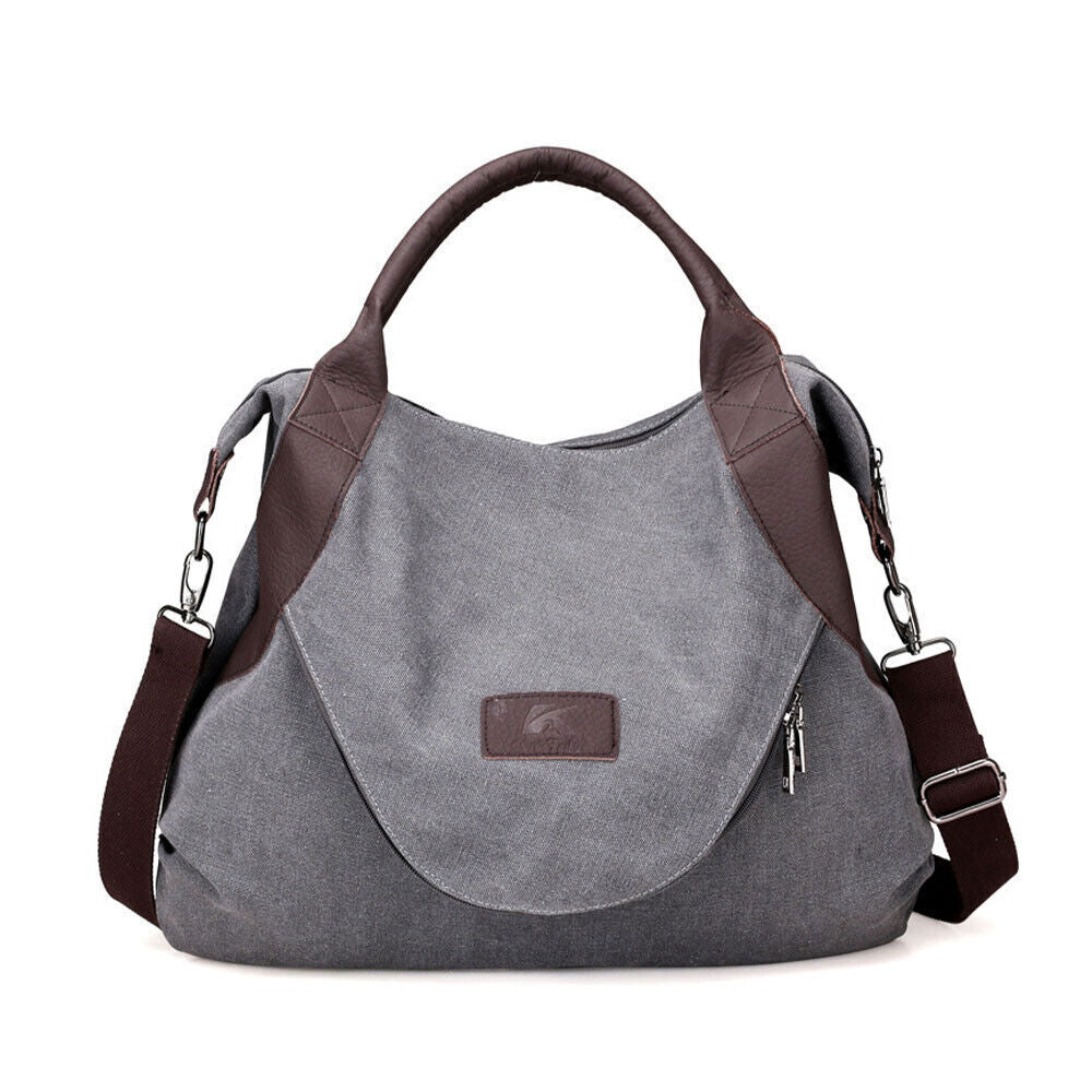 Ladies Canvas Tote Bag Multi Pockets Shoulder Bags Women Travel Detachable