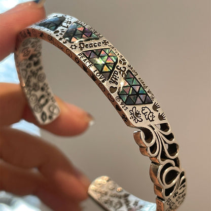 Shell Inlay Geometric Graffiti Totem Open Bangle Ins Niche Design Bracelet
