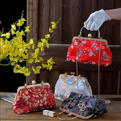 Flowers Style Vintage Kiss Lock Shell Bag Chain Shoulder Crossbody Bag Handbags