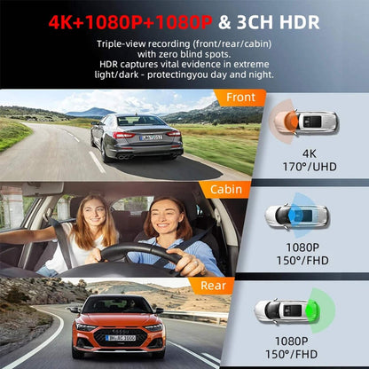4K 3 Channel Dashcam WiFi GPS Night Vision Car DVR