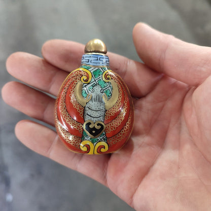 A Chinese Famille Rose Porcelain Snuff Bottle Bat Statue Painted Blessing Gift