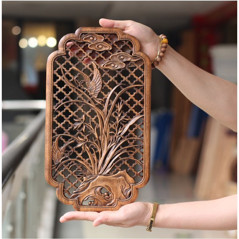 Hollow Wood Carving Chinese Classical Craft Camphor Wall Hanging Decoration 35cm