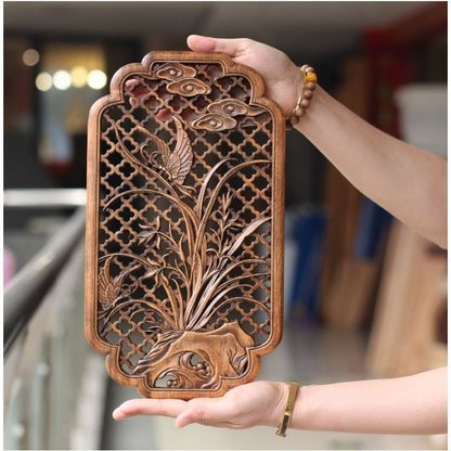 Hollow Wood Carving Chinese Classical Craft Camphor Wall Hanging Decoration 35cm