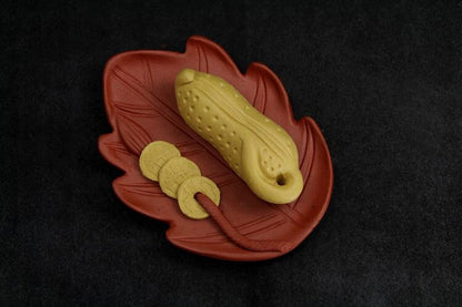 Handmade Tea Pet Wealth Bring Good Luck Peanut Coin Carved Leaf Design On Sales