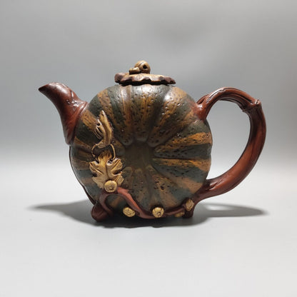 Vintage Chinese Yixing Purple Clay Teapot Zisha Ceramic Pumpkin Teaware Collect