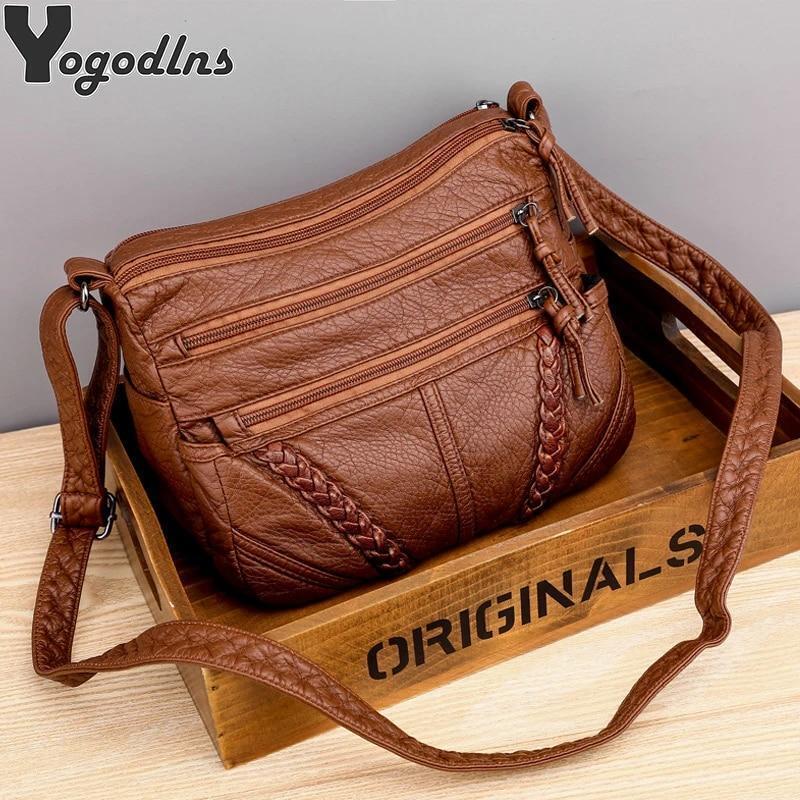 Crossbody Bag for Women Leather Handbag Mini Shoulder Bag Purses Brown