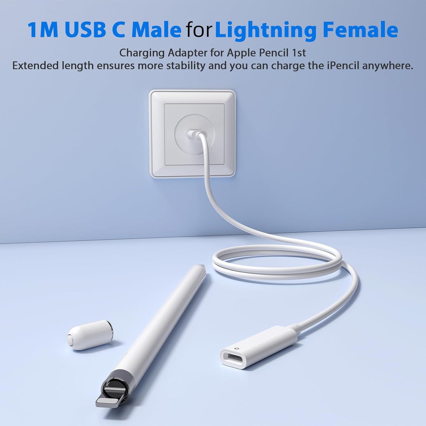 USB-C Pencil 1ST Generation Adapter 3FT Charging Cable for Apple Pencil Pen Lot