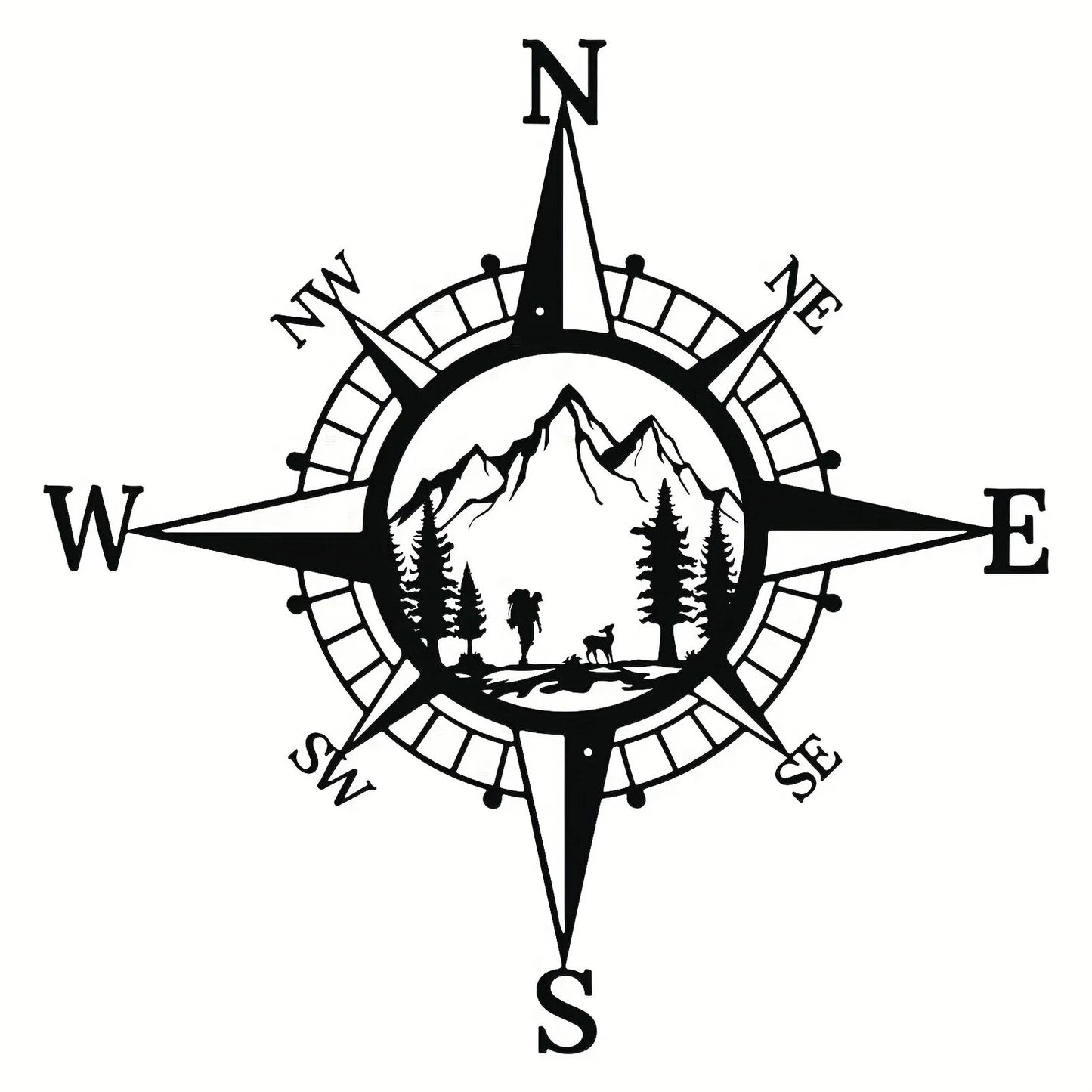 Metal Compass Art Wall Decorations, Line Drawing Home Hanging Art Wall Sculpture