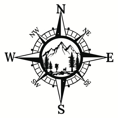 Metal Compass Art Wall Decorations, Line Drawing Home Hanging Art Wall Sculpture