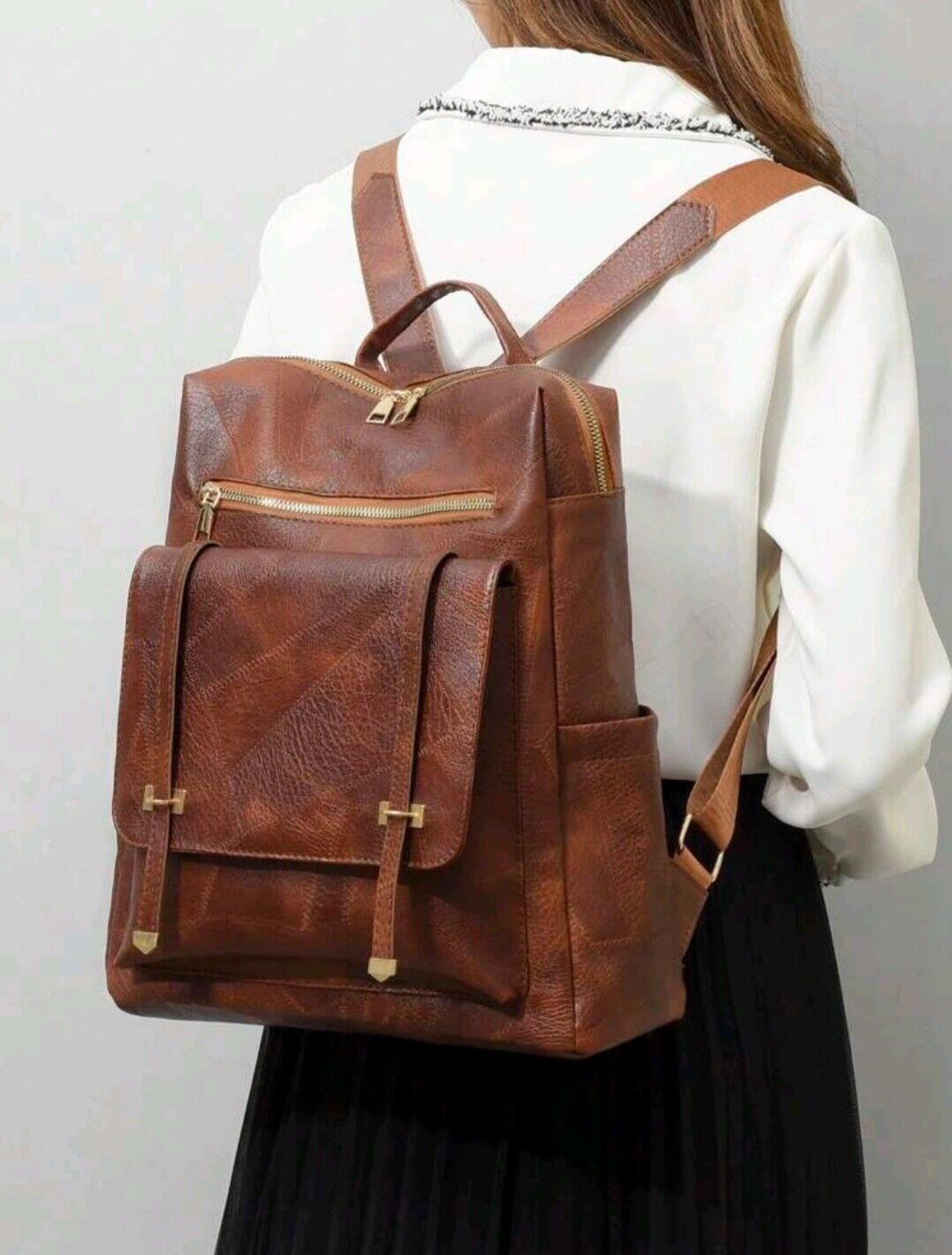 Women Leather Backpack Shoulder Satchel Vintage School Travel Pu Leather Bag