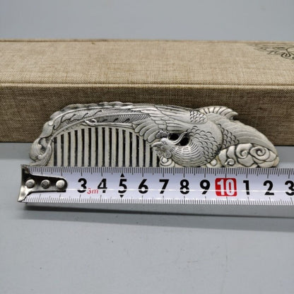 Old Chinese tibet silver handcarved Phoenix Comb statue