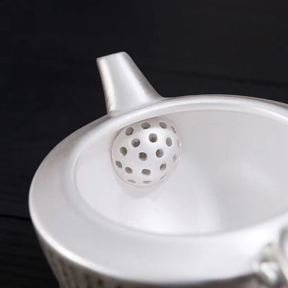 Handmade Tea Pot Matching Tea Cups Silver Porcelain Pot Ball Shaped Infuser Hole