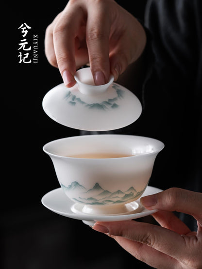Brew Tea Jade Gaiwan 165ml 5.8oz Kungfu Tea Set White Porcelain Tea Bowl