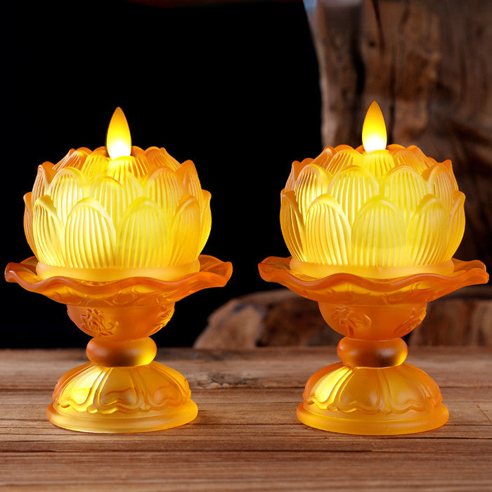1pairs Buddhism Supplies LED Glass Lotus Lamp Household Temple Buddha Light