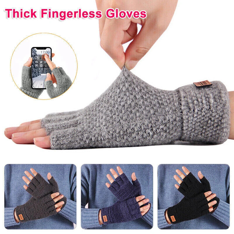 Winter Alpaca Wool Fingerless Gloves Thermal Men Knitted Half Finger Mitten Lot