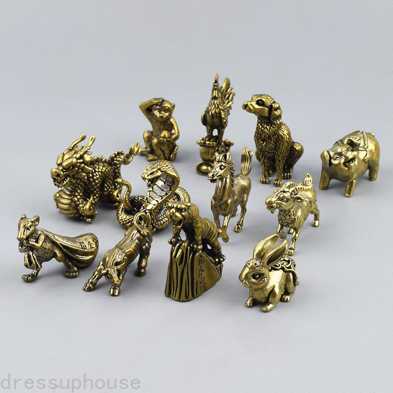 1Pc Retro Brass Twelve Chinese Zodiac Ornament Desktop Handicraft Tea Pet
