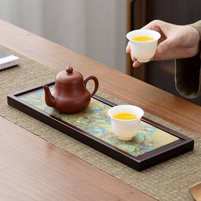 Absorbent Ceramic Tea Tray with Cup Holder|Bamboo Gong Fu Tea Tray