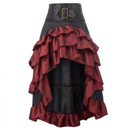 Womens Gothic Victorian Asymmetrical Ruffled Trim Vintage Steampunk Party Skirts