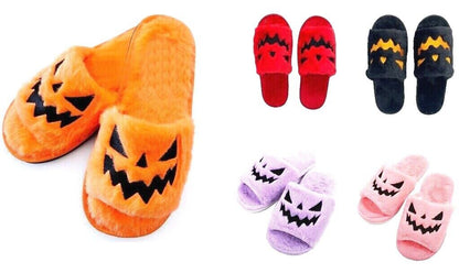 Women Halloween Pumpkin Slippers Soft Plush Flip Flop Indoor Warm Shoes 8.5~12in
