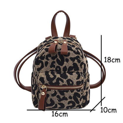 Fashion Backpack Leopard Nylon Shoulder Bag Small School Bag Travel Rucksack 1PC