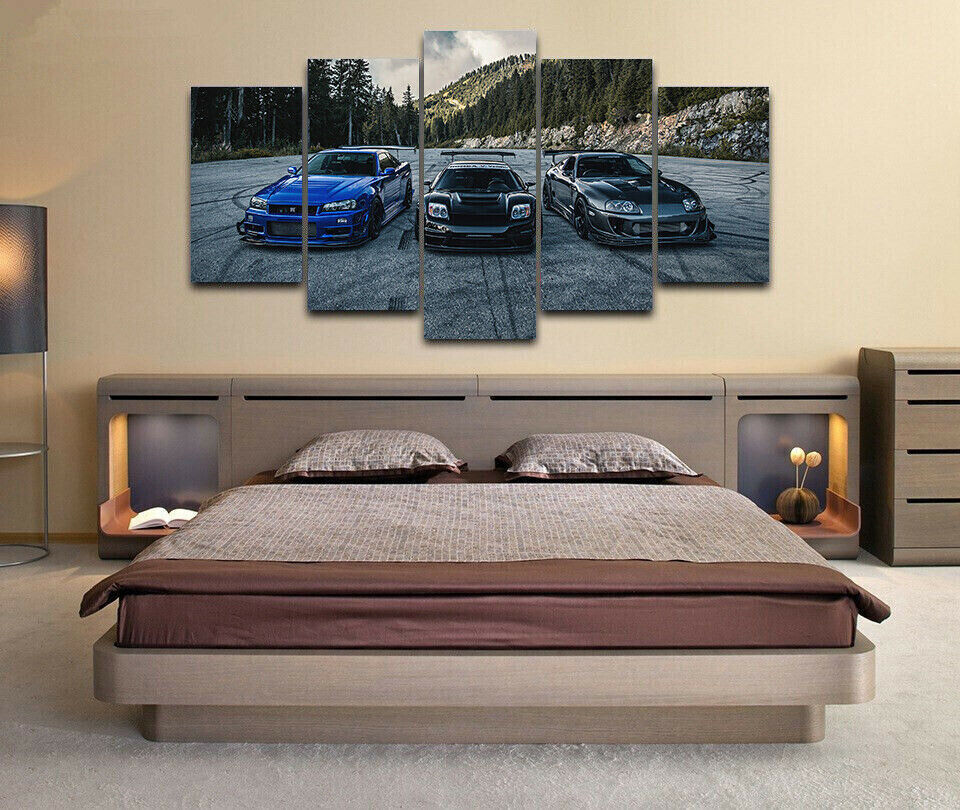 NSX vs Skyline R34 vs Supra Cars 5 Piece Canvas Print Wall Art Poster Home Decor