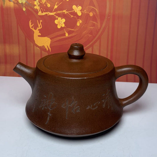 Vintage Chinese Yixing Purple Clay Teapot Zisha Ceremony Carving Orchid Teaware