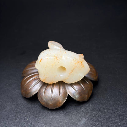 Certified Natural Hetian Jade Hand-carved Exquisite Rabbit Statues 31341