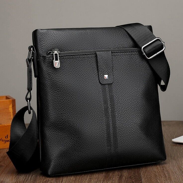 Top Cow Leather Black Men's Bag, Luxury Sling Shoulder Messnger Bags Crossbody