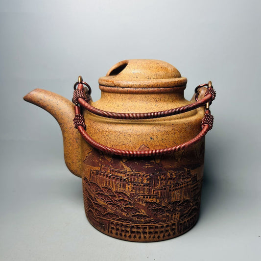 Vintage Chinese Yixing Purple Clay Teapot Zisha Ceremony Carving Collectible Art