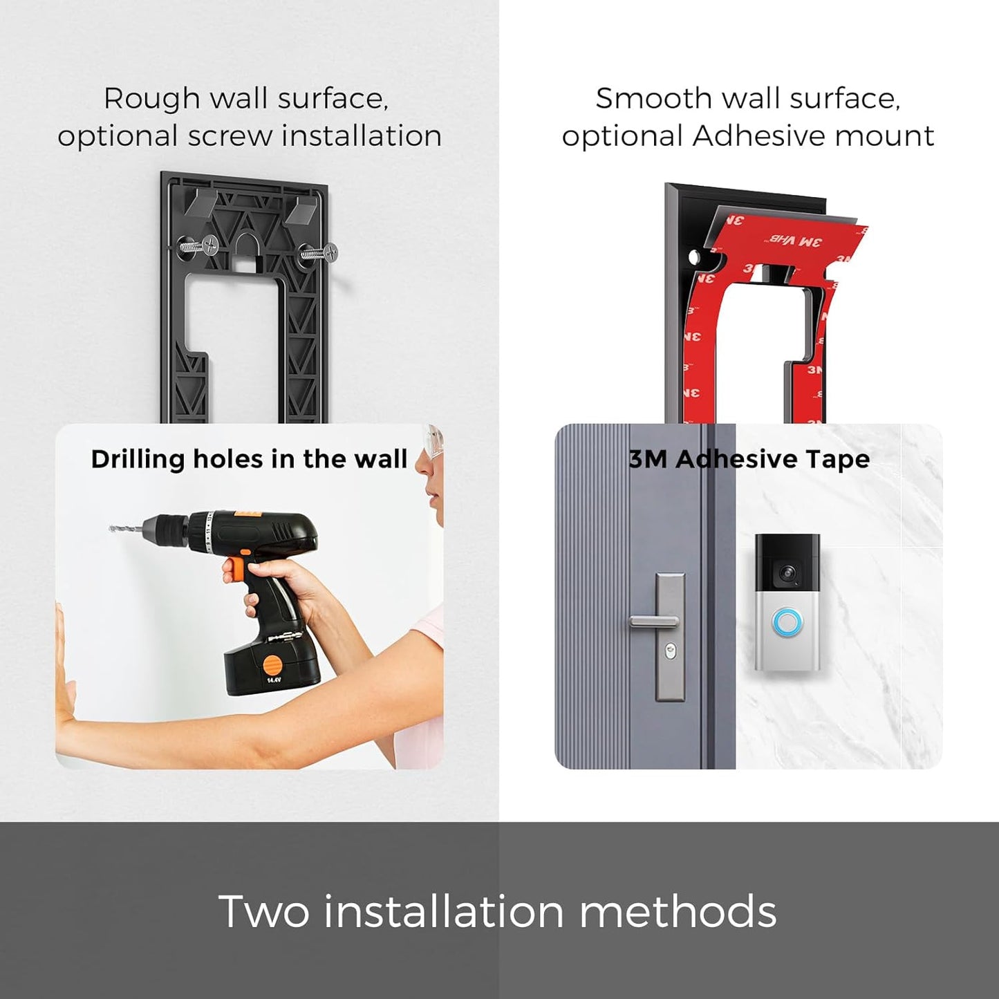 No Drill Doorbell Mount for Battery Doorbell (2024 Release) - Strong Adhesive Mo