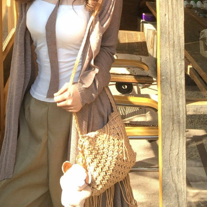 Retro Tassel Macrame Crossbody Bag Boho Vacation Purse
