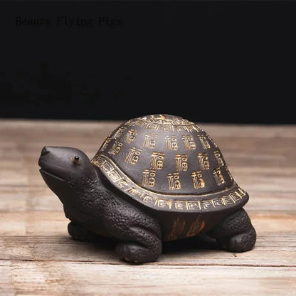 9.5cm Yixing Purple Clay Tea Pet Turtle Ornament Hand-carved Desktop Crafts