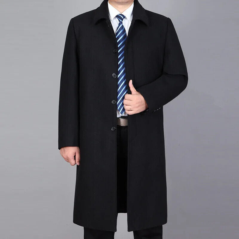 Winter Overcoat Clothes Men Thicker Casual X-long Covered Button Mens Wool Coat