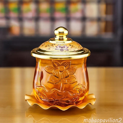 10cm New Crystal Lotus Water Supply Cup Buddha Hall Glass Holy Water Cup