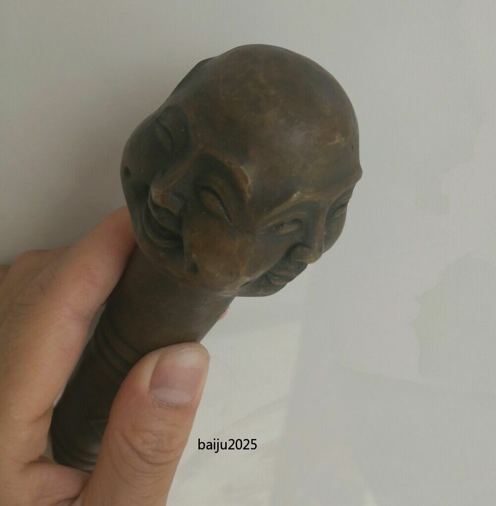 Brass Four-Face Buddha Head Walking Stick Cane Handle Top Topper