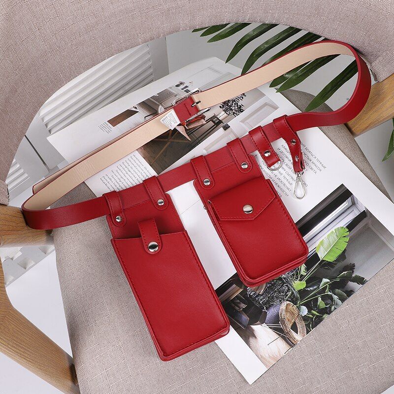 2 PCS Women Belt Bag Leather Flap Fanny Pack Shoulder Crossbody Chest Bag Purse