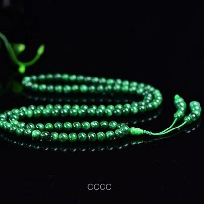 Certified Natural Green Myanmar Jade Jadeite Dry Green 108 Round Beads Necklaces