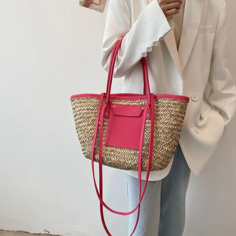 Summer Handmade Bags Women Straw Bags Woven Handle Handbags Bags Shoulder Bag