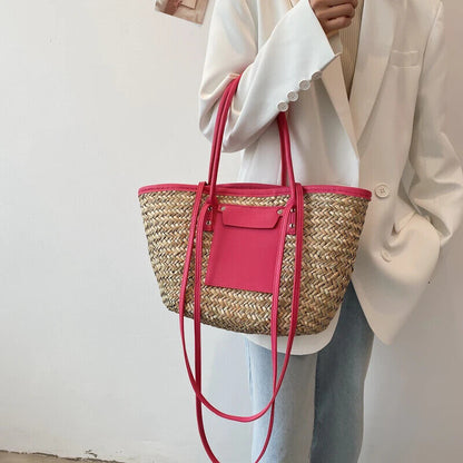 Summer Handmade Bags Women Straw Bags Woven Handle Handbags Bags Shoulder Bag