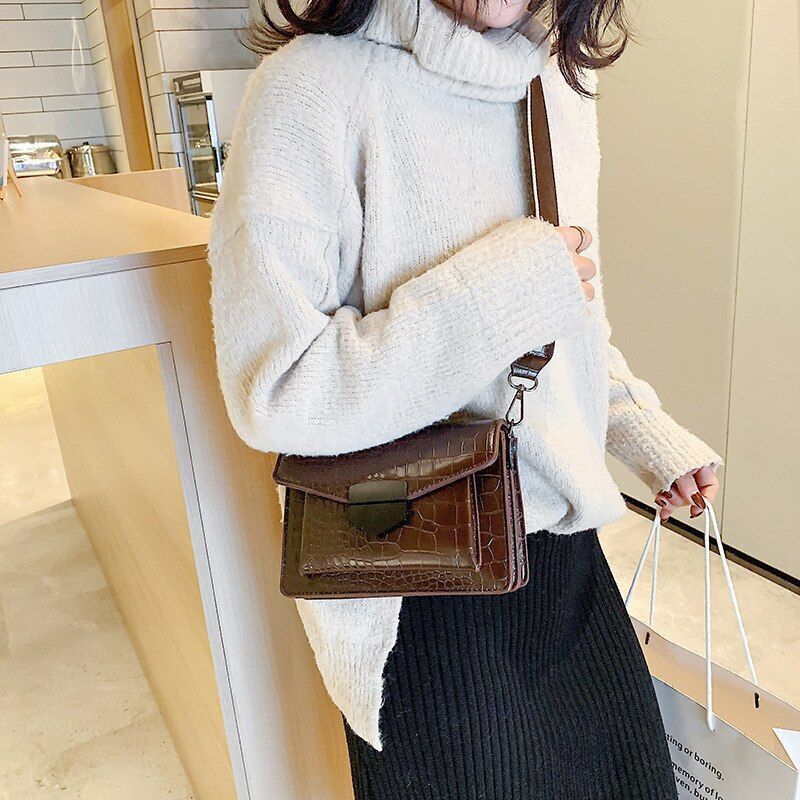 Handbag Fashion Simple Style Shoulder Bag Retro Wide Strap Messenger 20*14*8 CM
