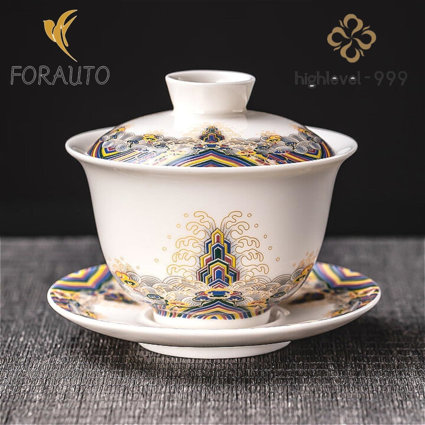 Jade Ceramics Enamel Colors Patterned Gaiwan 150ml 5.1oz White Kungfu Tea Set