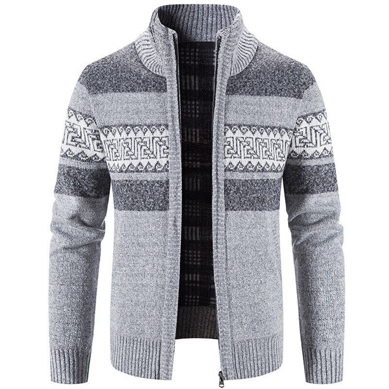 Men's Cardigan Sweater Fall Stand Collar Fleece Full Zip Male Clothing Coat