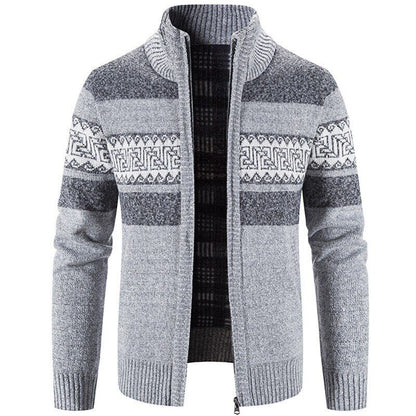 Men's Cardigan Sweater Fall Stand Collar Fleece Full Zip Male Clothing Coat
