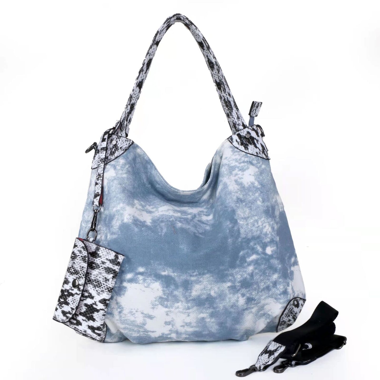 Real Leather Canvas Fashion Bags Flower Printing Leisure Stylish Handbags Purses