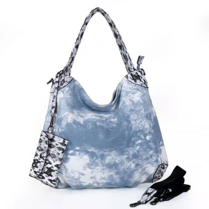 Real Leather Canvas Fashion Bags Flower Printing Leisure Stylish Handbags Purses